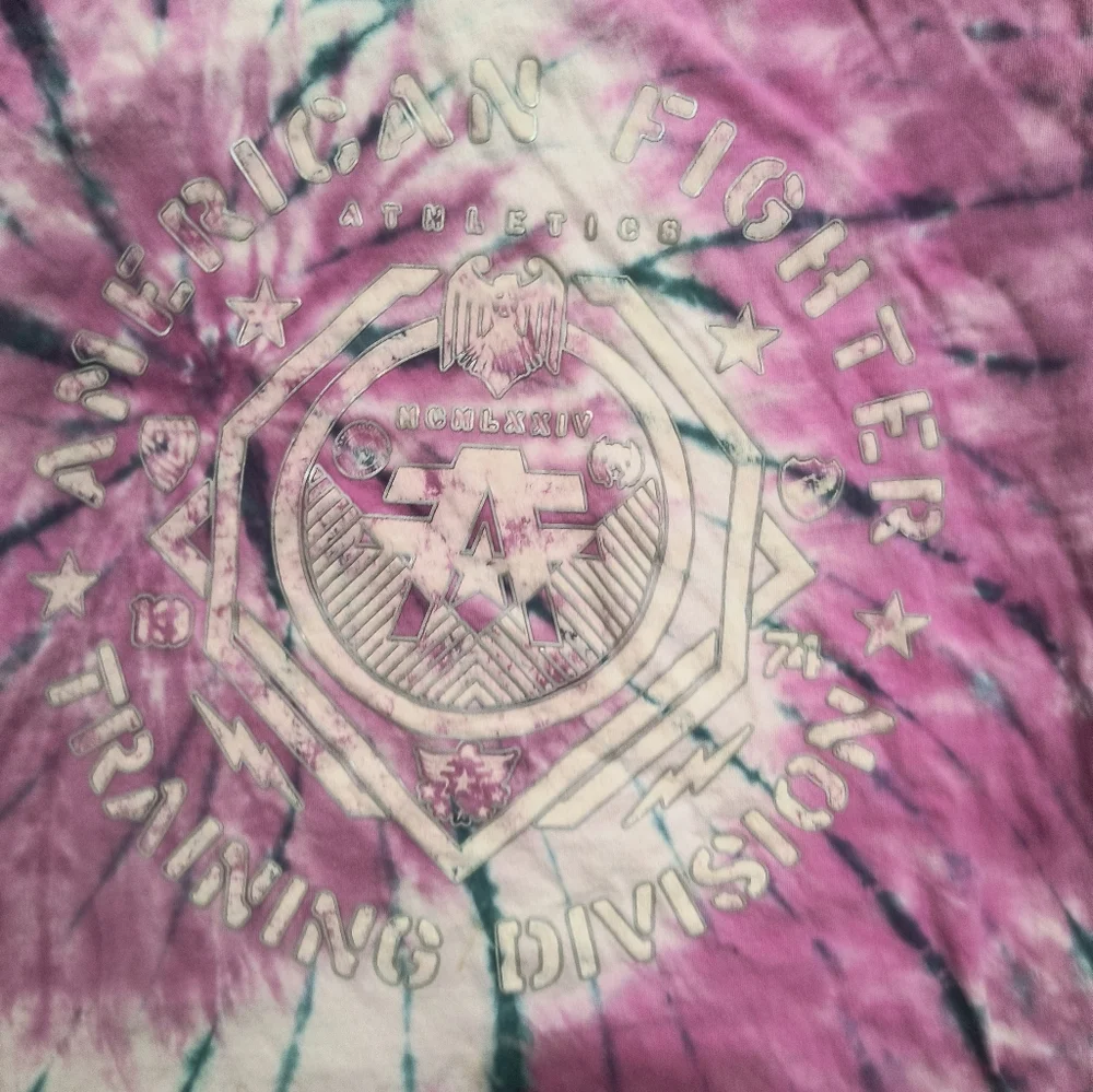 3/$10⭐ American Fighter T-shirt, women's XS, pink,purple, and white tie dye - Picture 2 of 8